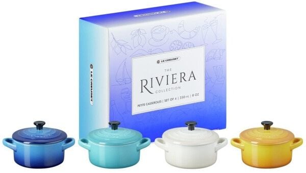 Bộ 4 nồi mini Le Creuset Cocotte Riviera màu trắng, vàng, xanh dương, xanh da trời thumb