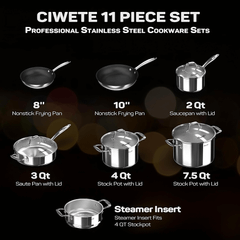 Bộ nồi inox cao cấp Ciwete 7 món có xửng hấp kèm chảo chống dính thumb