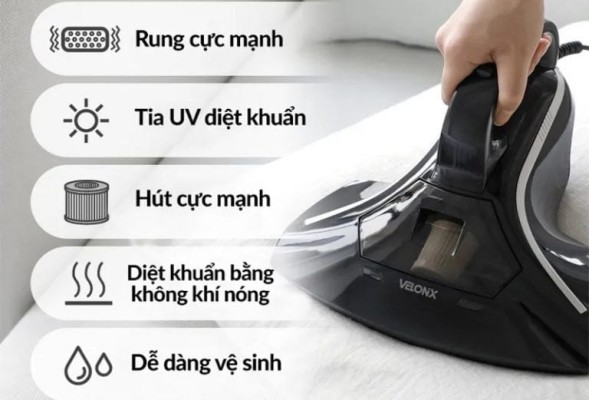 Máy hút bụi, tiệt trùng chăn ga gối nệm velonix đen thumb
