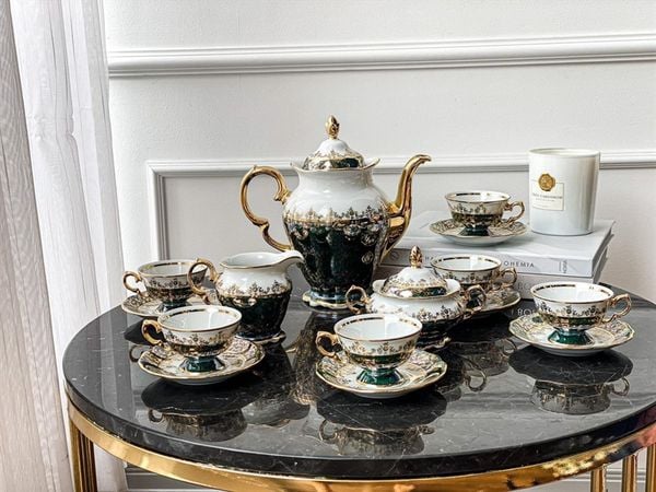 Bộ trà cà phê hoa hồng vàng xanh tím 15 món