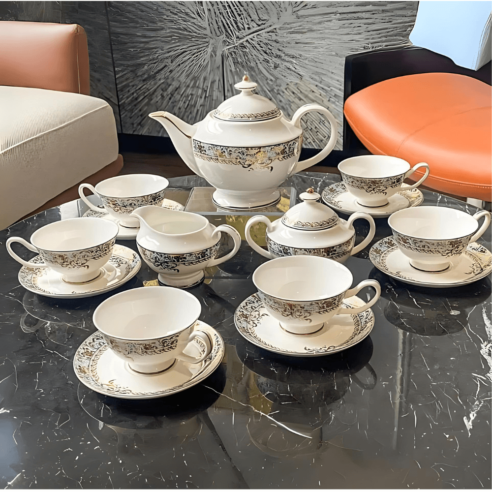 Bộ trà sứ xanh ngọc dây vàng size to Imperial London