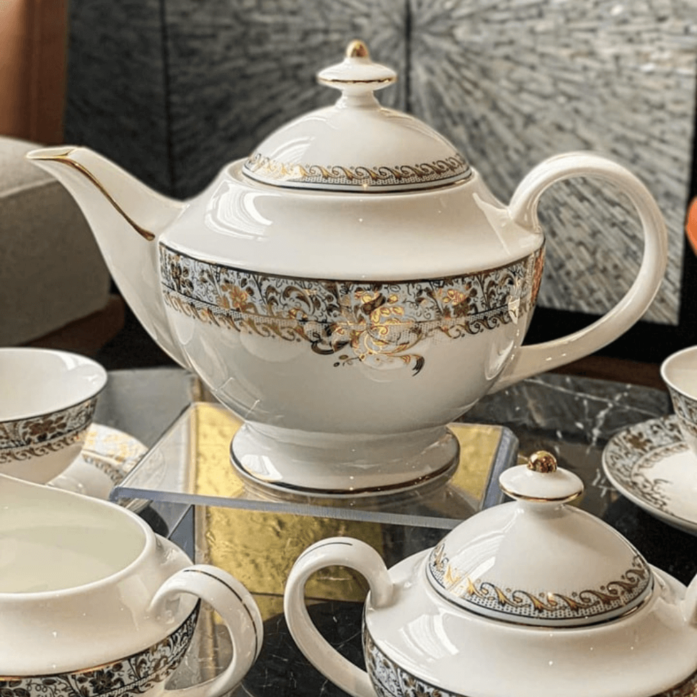 Bộ trà sứ xanh ngọc dây vàng size to Imperial London