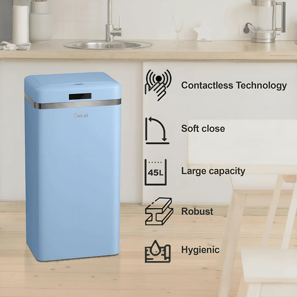 Thùng rác cảm ứng 45L SWAN màu xanh Blue