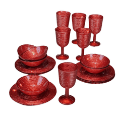 Set 18 món bát, đĩa, ly cao cấp Viola From Germany màu đỏ