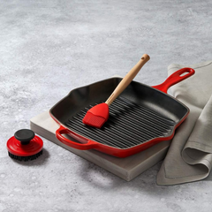 Chảo gang nướng Le Creuset hình vuông 26cm màu đỏ cheery