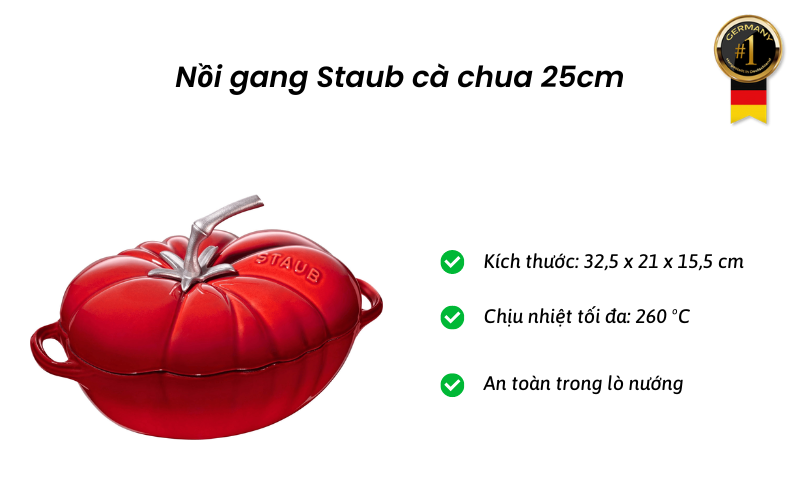 Nồi gang Staub cà chua 25cm nội địa Đức