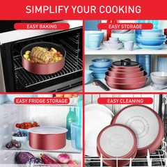 Set 2 chảo chống dính TEFAL 22 + 26cm Ingenio Daily Chef L3989622 cán rời màu đỏ