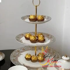 Đĩa 3 tầng bộ trà sứ xanh ngọc dây vàng Imperial London