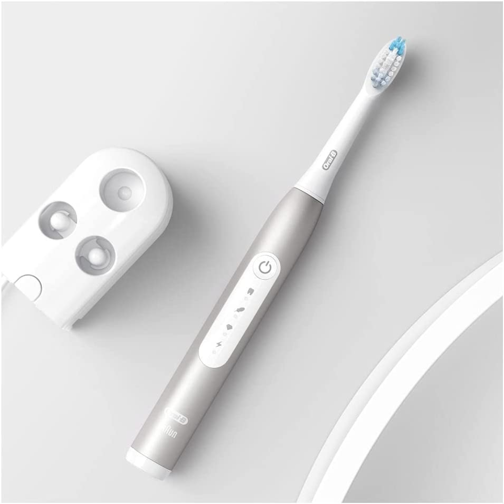 Bàn chải điện cao cấp ORAL-B Pulsonic Slim Luxe 4500 kèm hộp đựng du lịch màu bạch kim