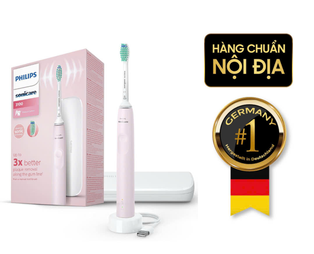 Bàn Chải Điện Philips Sonicare 3100 HX3673/11 màu hồng kèm hộp đựng mang đi du lịch